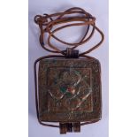 A TIBETAN COPPER BUDDHISTIC BOX. 8 cm square.