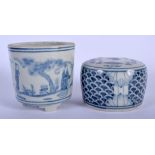 A CHINESE BLUE AND WHITE PORCELAIN CENSER 20th Century, together with another blue and white joss st