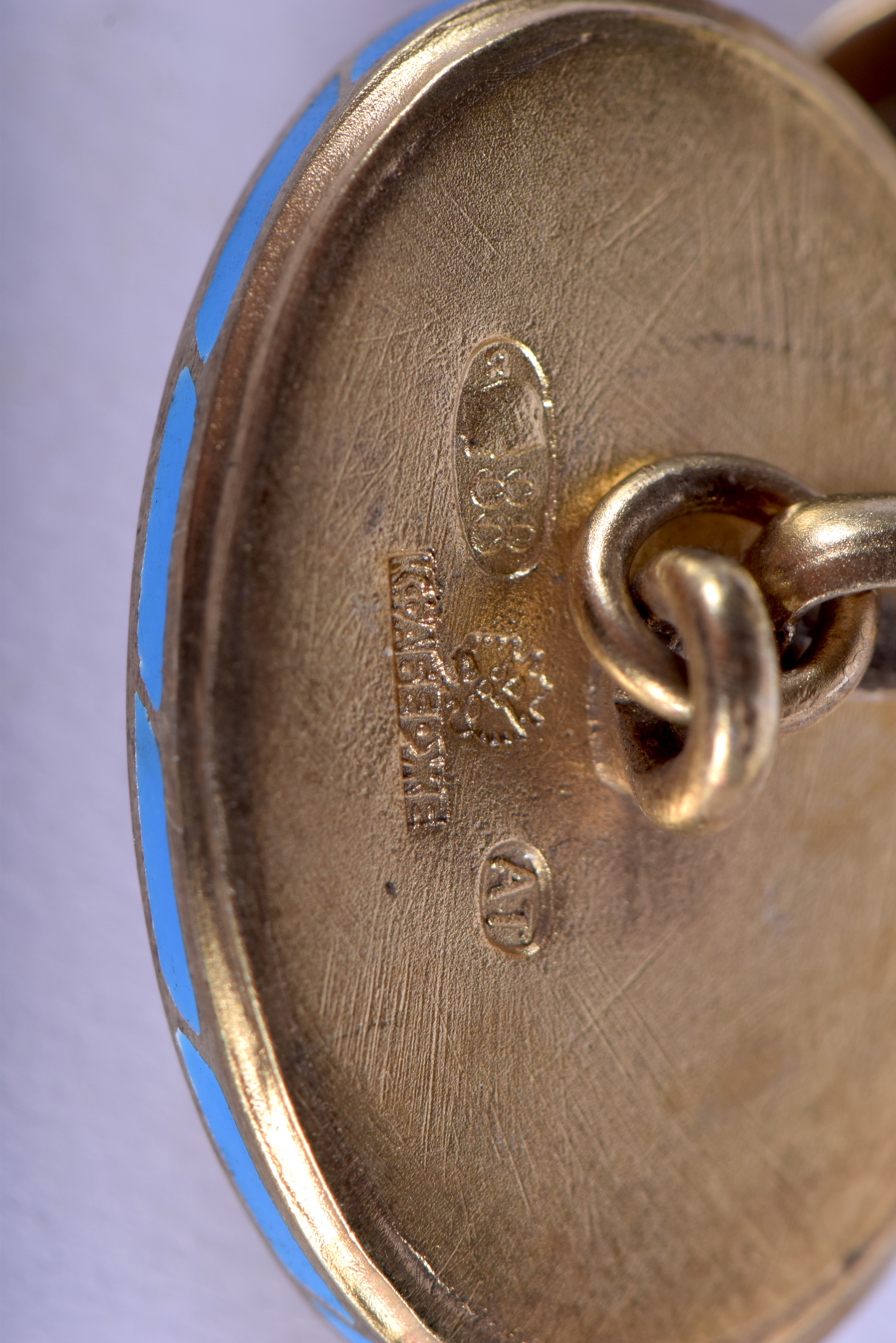 A PAIR OF CONTINENTAL JEWELLED SILVER GILT CUFFLINKS. 21 grams. - Image 3 of 4