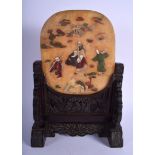 A GOOD 19TH CENTURY CHINESE CARVED HARDSTONE SCHOLARS SCREEN Qing, decorated with five figures with