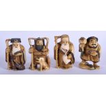 A SET OF FOUR EARLY 20TH CENTURY CHINESE CARVED IVORY IMMORTALS Late Qing. 9 cm x 4 cm. (4)