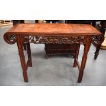 A 19TH CENTURY CHINESE HONGMU AND BURR WOOD ALTAR TABLE Qing, decorated with vines. 111 cm x 82 cm.