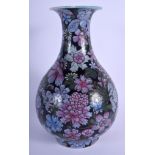 AN EARLY 20TH CENTURY CHINESE FAMILLE ROSE ENAMELLED YUHUCHUMPING VASE bearing Qianlong marks to bas