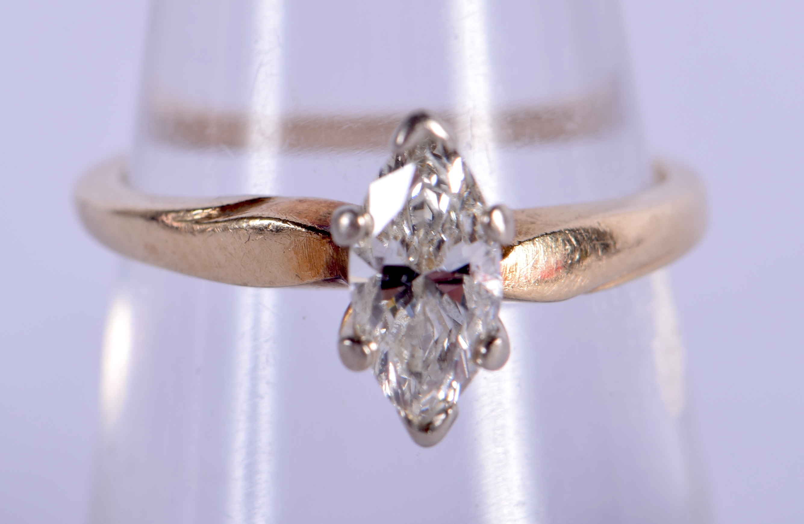 A 14CT GOLD MARQUISE CUT DIAMOND RING. M. 2.4 grams. Diamond 0.9 cm x 0.4 cm. - Image 2 of 4