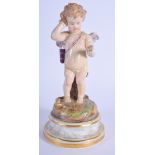 A 19TH CENTURY MEISSEN PORCELAIN FIGURE OF CUPID modelled nude upon a marbled base. 21 cm high.