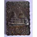 A VICTORIAN SILVER REPOUSSE CARD CASE by George Unite, decorated in relief with a landmark and folia