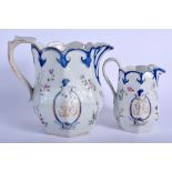 TWO RARE LARGE 18TH CENTURY CHINESE EXPORT FAMILLE ROSE JUGS Qianlong. Largest 19 cm x 19 cm.