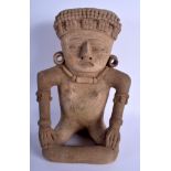 A LARGE SOUTH AMERICAN COSTA RICAN POTTERY GOD modelled wearing a thick necklace. 38 cm x 20 cm.