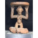 AFRICAN TRIBAL LUBA STOOL. DR Congo. 41cm x 18cm