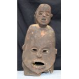 AFRICAN TRIBAL IDOMA JANUS MASK. Nigeria. 47cm x 20cm