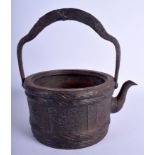 AN UNUSUAL 19TH CENTURY JAPANESE CAST IRON TEAPOT bearing 4 signatures to each side. 23 cm x 23 cm.