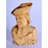 A 19TH CENTURY EUROPEAN DIEPPE BONE BUST OF A MALE. 5 cm x 2.5 cm.