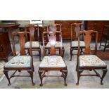Six Queen Anne style chairs, individual upholstered seats. (6)
