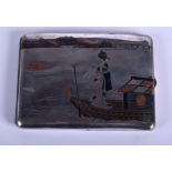 AN EARLY 20TH CENTURY JAPANESE MEIJI PERIOD SILVER CIGARETTE CASE decorated with a geisha. 99 grams