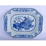 AN 18TH CENTURY CHINESE EXPORT BLUE AND WHITE DISH Qianlong, painted with urns and foliage. 36 cm x