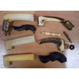 small collection of walking cane handles Ivory,bone and wood