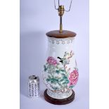 A CHINESE REPUBLICAN PERIOD FAMILLE ROSE VASE converted to a lamp. Vase 30 cm high.
