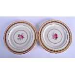 Derby pair of plates painted by Wm. Billingsley with a single pink rose and forget-me-not under a s