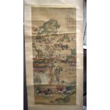 AN EARLY 20TH CENTURY CHINESE 100 BOYS SCROLL Late Qing, by Qiuying. Image 80 cm x 38 cm.
