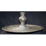 A white metal Bidri Candlestick holder. 28cm x 11 cm