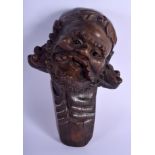 A 19TH CENTURY CHINESE CARVED HARDWOOD PORTRAIT HEAD OF A SCHOLAR Qing. 21 cm x 8 cm.