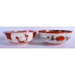 TWO 19TH CENTURY JAPANESE MEIJI PERIOD KUTANI BOWLS painted with figures. 23 cm diameter. (2)