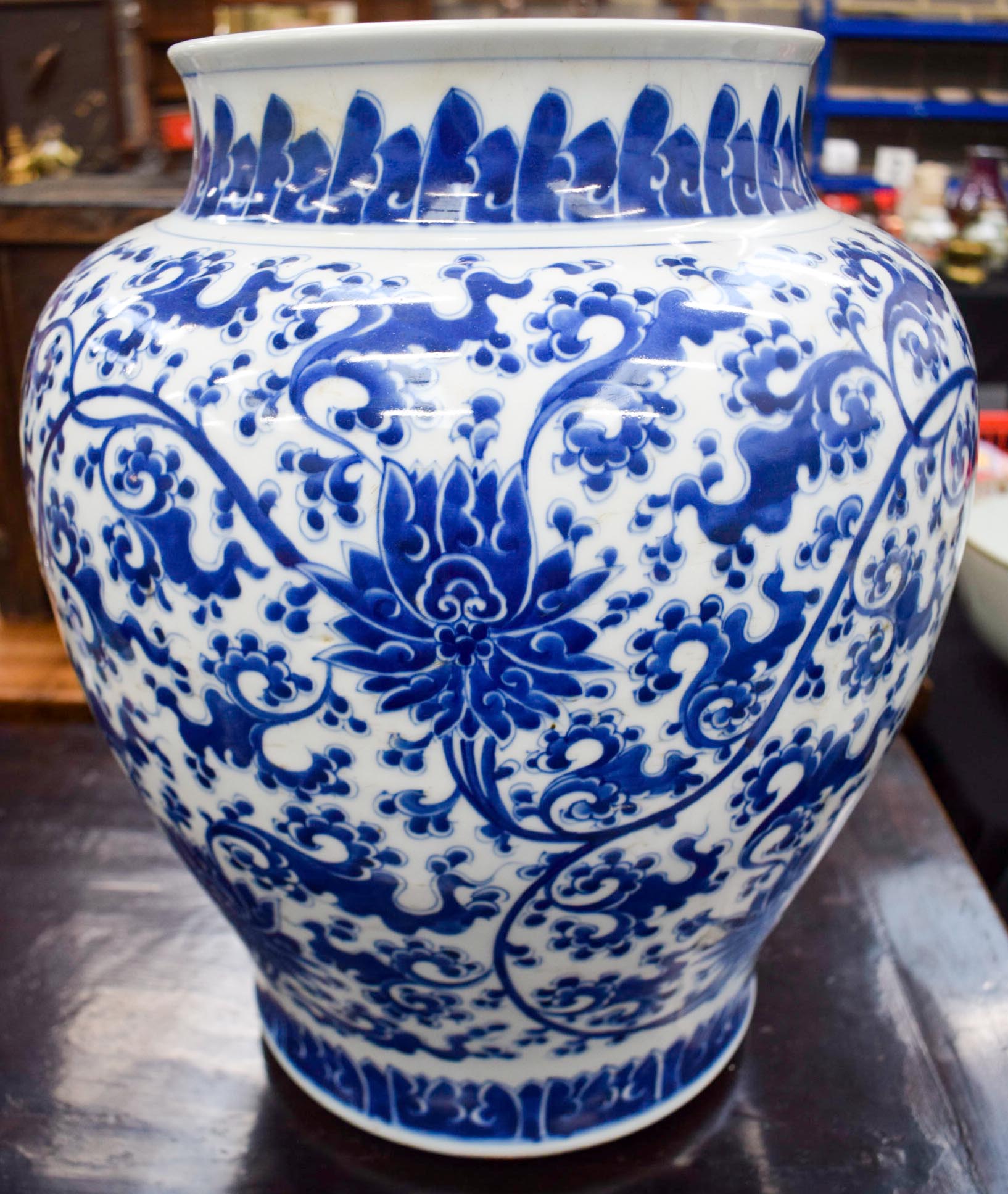 A LARGE PAIR OF CHINESE BLUE AND WHITE PORCELAIN BALUSTER VASES probably Mid Qing Dynasty, painted - Image 6 of 15