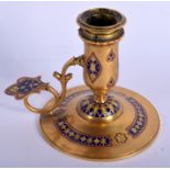 A LOVELY 19TH CENTURY FRENCH CHAMPLEVE ENAMEL CHAMBER STICK by F Barbedienne. 11 cm high.