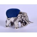 A SILVER ELEPHANT PIN CUSHION. 3.5 cm wide.