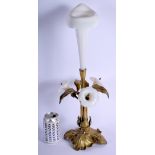 A RARE ART NOUVEAU BRONZE AND MILK GLASS EPERGNE of naturalistic form. 50 cm high.