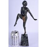 A LOVELY ART DECO PATINATED BRONZE FIGURE OF A NUDE LADY modelled wearing a gilt necklace. 35 cm hi