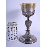 AN UNUSUAL EARLY CONTINENTAL SILVER GOBLET engraved with saints and inscriptions. 494 grams. 23 cm