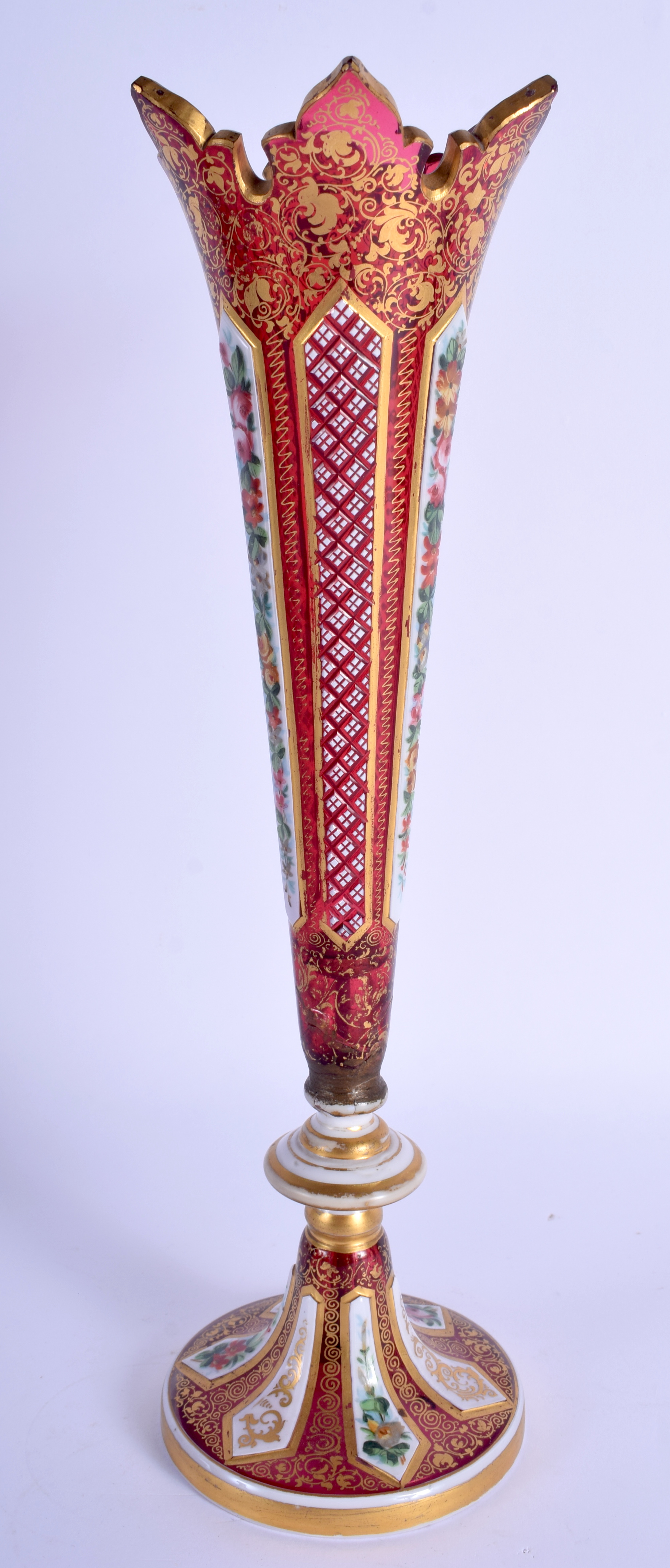 A 19TH CENTURY BOHEMIAN ENAMELLED GLASS VASE painted and jewelled with foliage. 31 cm high. - Image 2 of 3