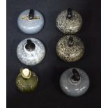 Group of novelty whisky containers in form of curling stones, jug (6)