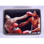 A SILVER MOHAMMED ALI SNUFF BOX. 4.5 cm x 3.5 cm.