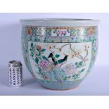 A LARGE 19TH CENTURY CHINESE FAMILLE ROSE PORCELAIN STRAITS JARDINIERE painted with birds and folia