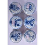 SIX CHINESE CA MAU CARGO PORCELAIN COSMETIC BOXES AND COVERS painted with flowers. 6.5 cm diameter.