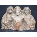 Early Northern European wooden statue of three figures 38cm x 26cm