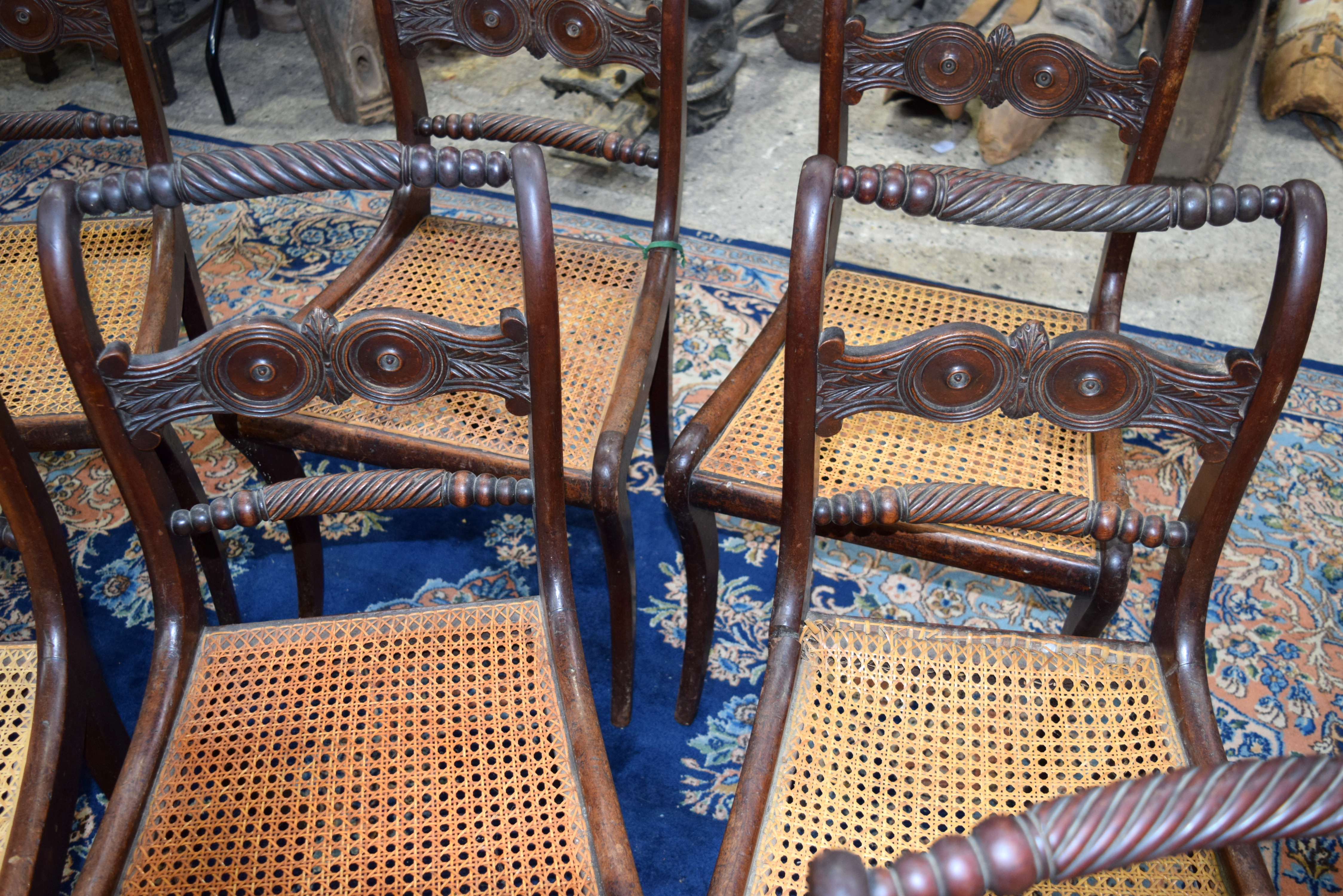 12 Regency Dining Chairs with wicker seats - Image 8 of 19