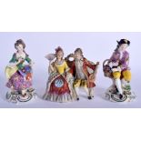 THREE EARLY 20TH CONTINENTAL PORCELAIN FIGURES in various forms and sizes. Largest 13 cm x 11 cm. (