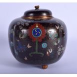A 19TH CENTURY JAPANESE MEIJI PERIOD CLOISONNE ENAMEL JAR AND COVER decorated with birds and foliag