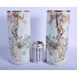 A PAIR OF CHINESE FAMILLE ROSE REPUBLICAN PERIOD PORCELAIN VASES painted with figures within landsc