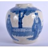 A 19TH CENTURY CHINESE BLUE AND WHITE PORCELAIN GINGER JAR Qing, painted with figures. 14 cm x 10 c