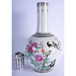 A LARGE CHINESE REPUBLICAN PERIOD FAMILLE ROSE VASE decorated with birds amongst flowering vines. 4