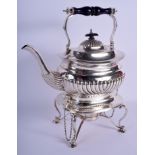 AN ANTIQUE SILVER PLATED SPIRIT KETTLE ON STAND. 32 cm x 20 cm