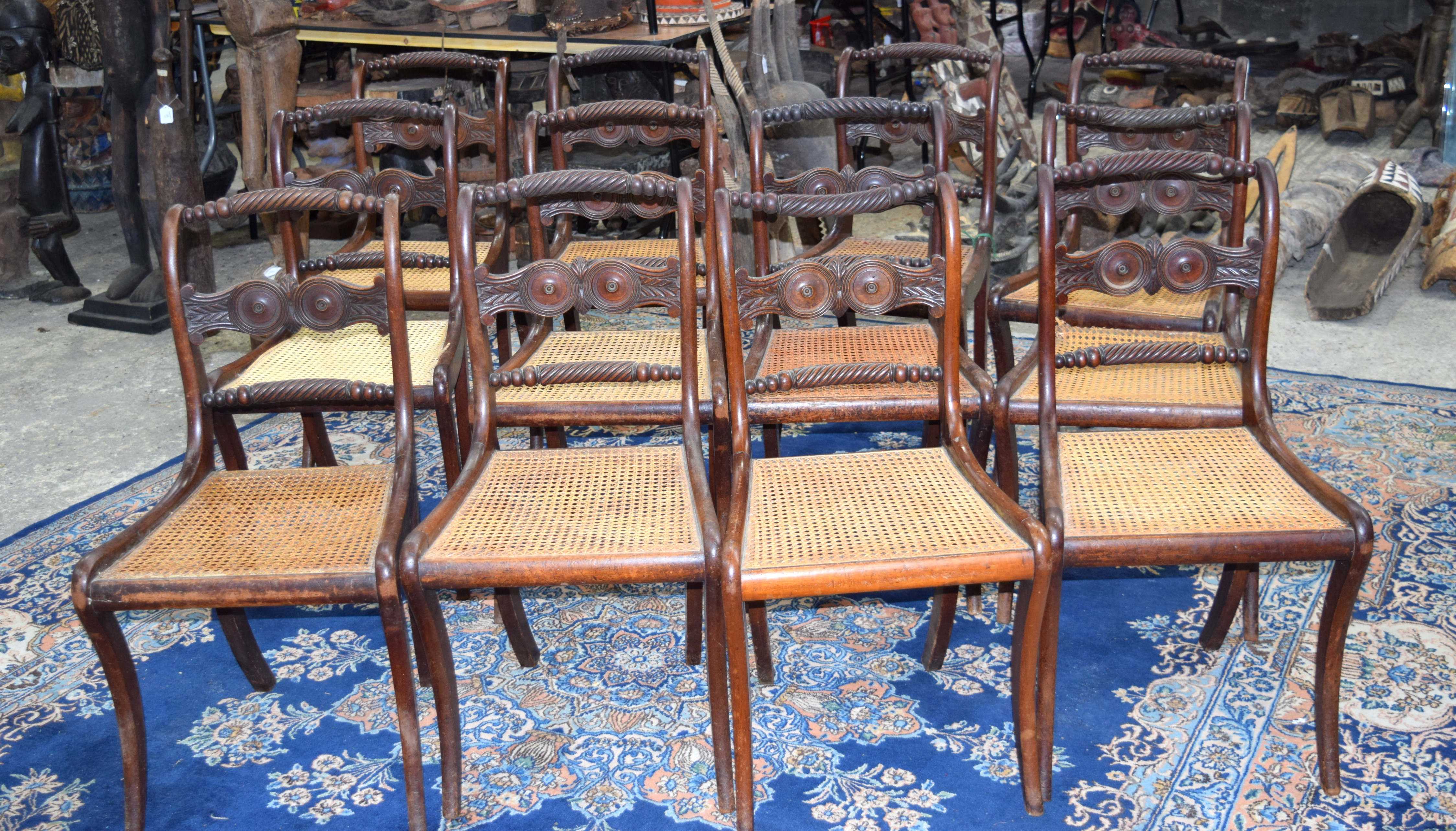 12 Regency Dining Chairs with wicker seats