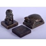 THREE 19TH CENTURY CHINESE BRONZE SEALS Qing. Largest 5 cm x 3 cm. (3)