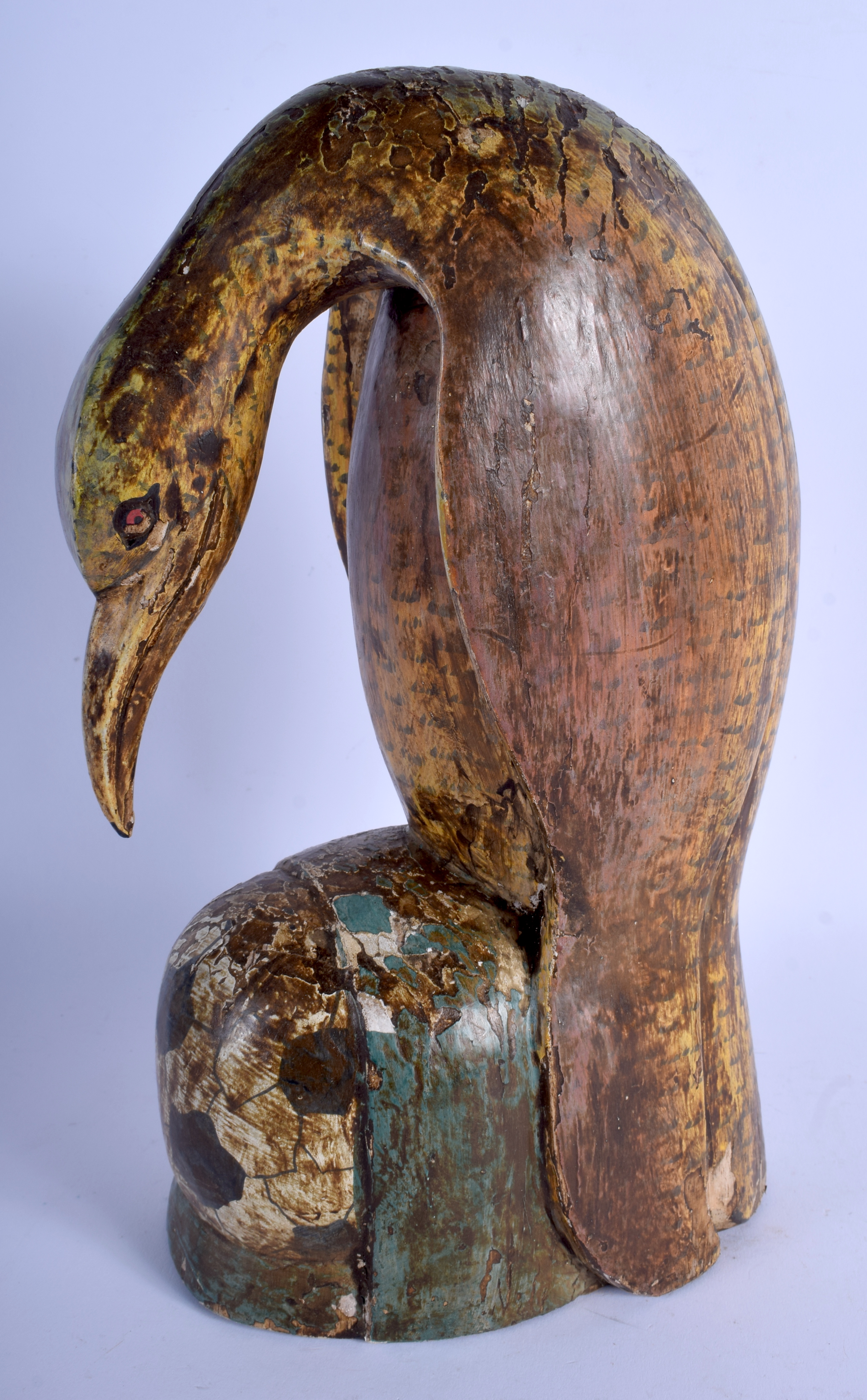 AN EARLY 20TH CENTURY INDO PERSIAN LACQUERED FIGURE OF A BIRD modelled leaning downwards. 32 cm x 1 - Image 2 of 4