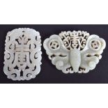 TWO EARLY 20TH CENTURY CHINESE CARVED GREEN JADE PLAQUES Late Qing/Republic. Largest 4 cm x 3.5 cm.