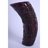 A CHINESE CARVED BUFFALO HORN LIBATION CUP 20th Century. 13 cm high.